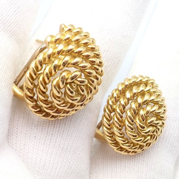 Rare! Authentic Vintage Tiffany & Co 18k Yellow Gold Large Coiled Rope Earrings - Picture 8 of 9